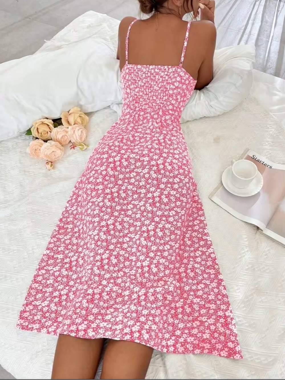 SHEIN Pink Floral Spaghetti-Strap Maxi Dress with Side Slit - Picture 4 of 8